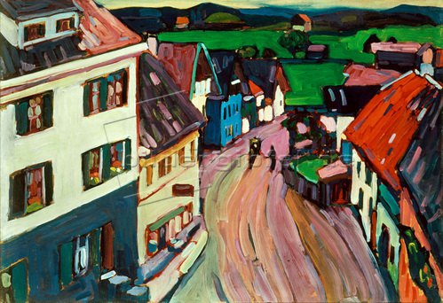 Il quadro riproduce una strada di Murnau dipinta da Vassily Kandisky in colori accesi e antinaturalistici.