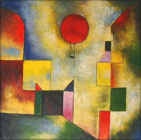 Ölgemälde von Paul Klee. Ein roter Ballon schwebt zwischen Gebäuden, die als stark stilisierte geometrische Figuren dargestellt sind.