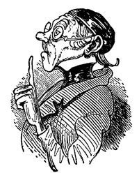 Zeichnung von Wilhelm Busch. Karikatur eines strengen Lehrers.