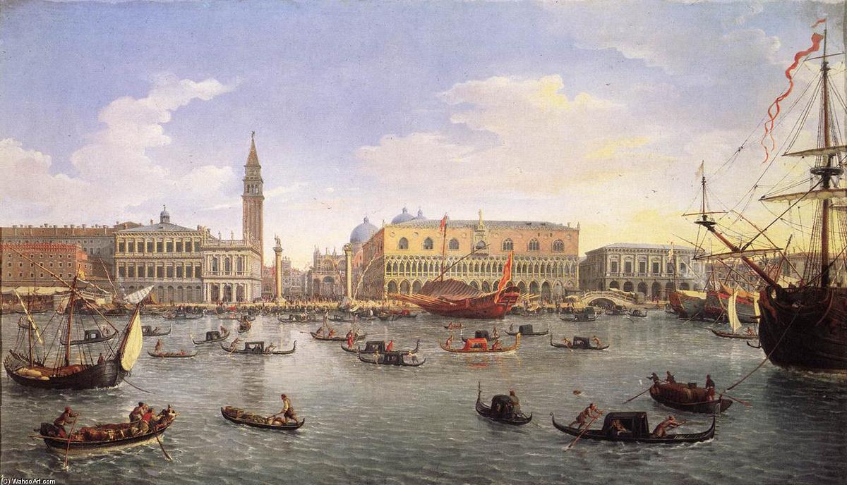 Quadro ad olio di Gaspar van Wittel.  Il molo di Venezia visto dal bacino di S. Marco.