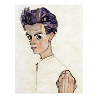 Autoritratto di Egon Schiele con il capo rivolto a sinistra.